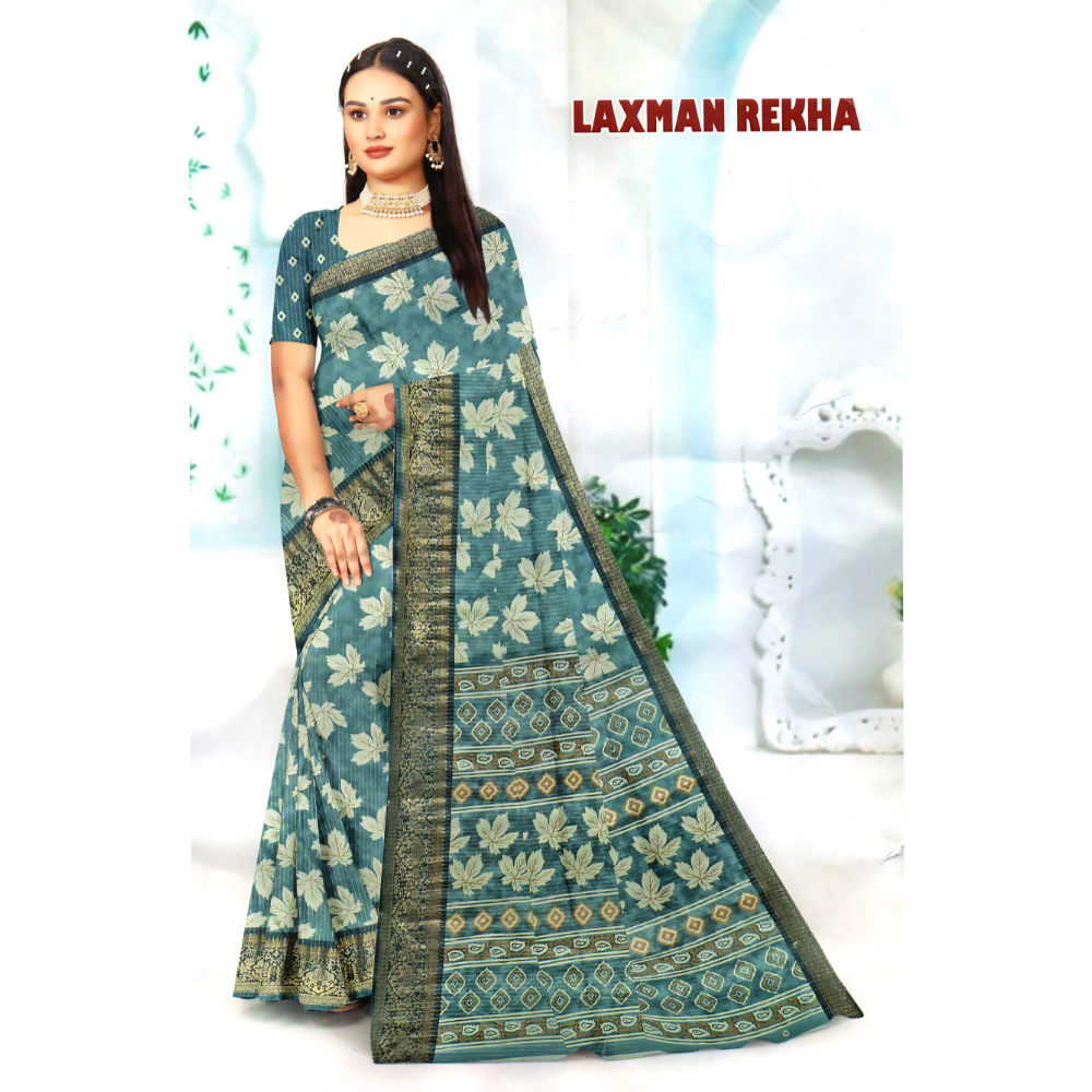 Elegant Saree with Traditional Motifs and Intricate Border Detailing