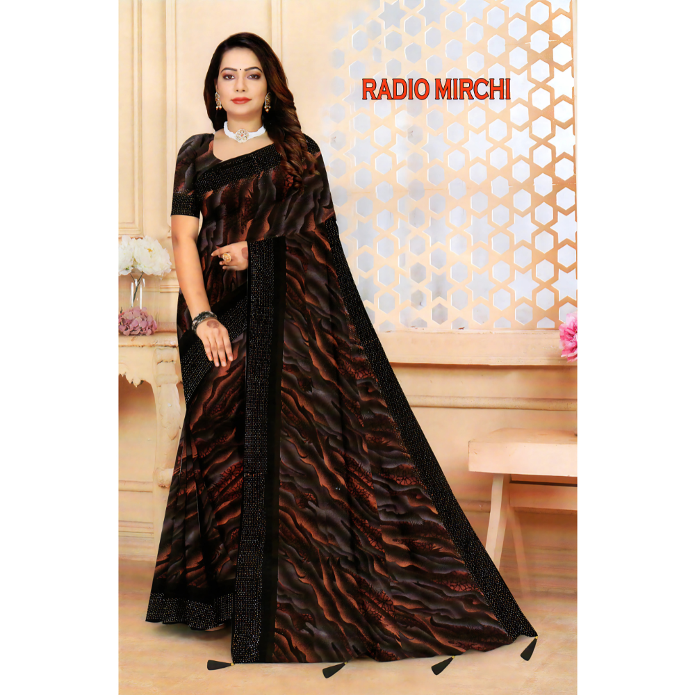 Designer Saree with Abstract Pattern and Stone Border