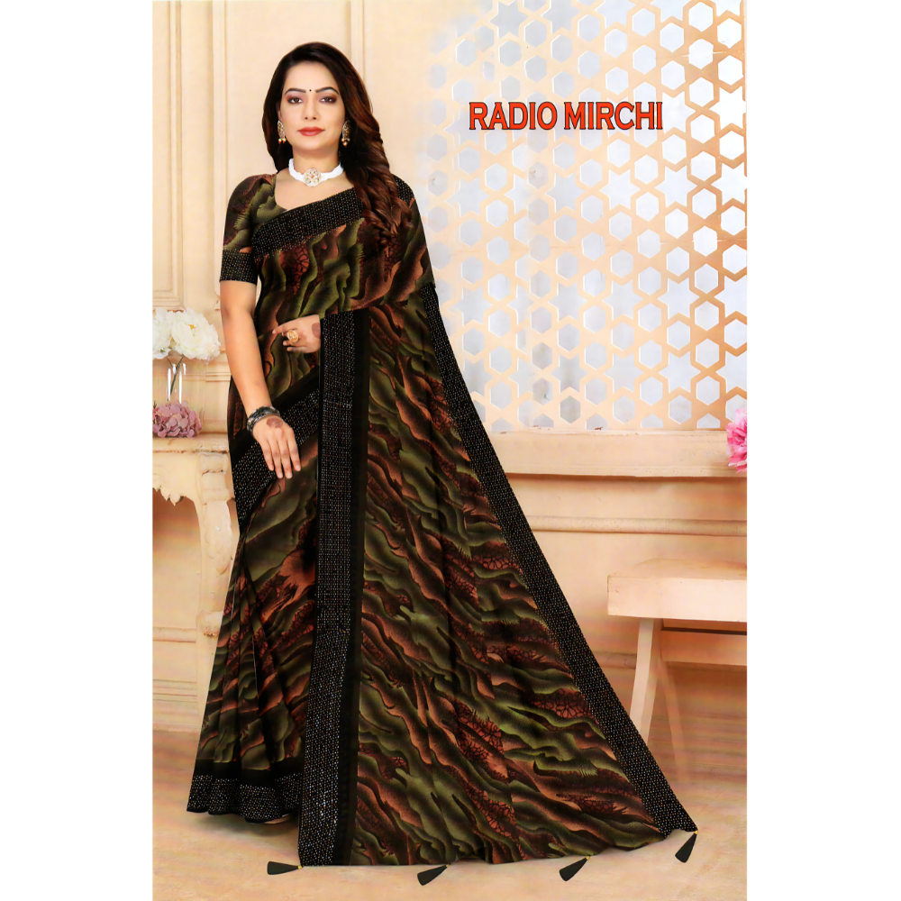 Designer Saree with Abstract Pattern and Stone Border
