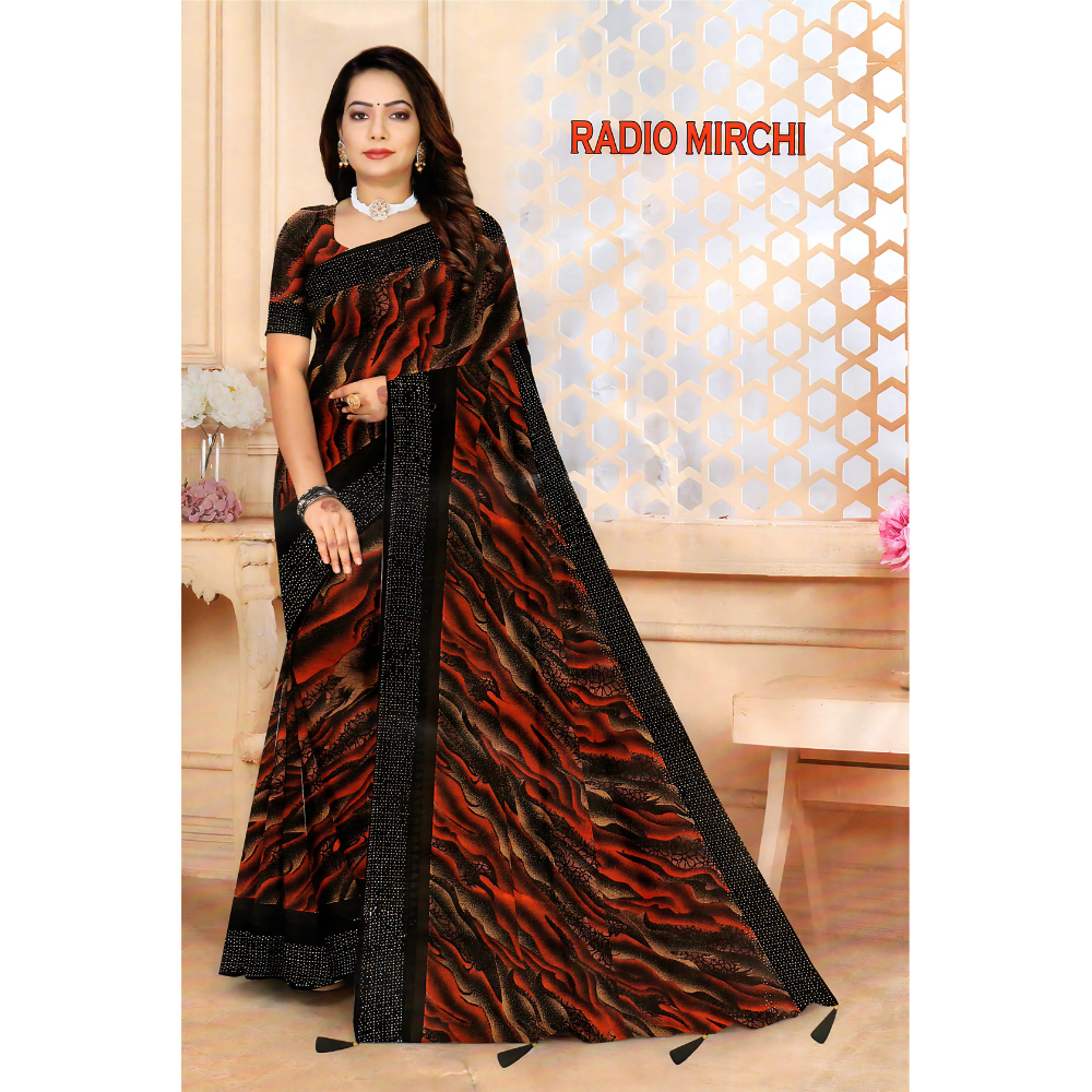 Designer Saree with Abstract Pattern and Stone Border