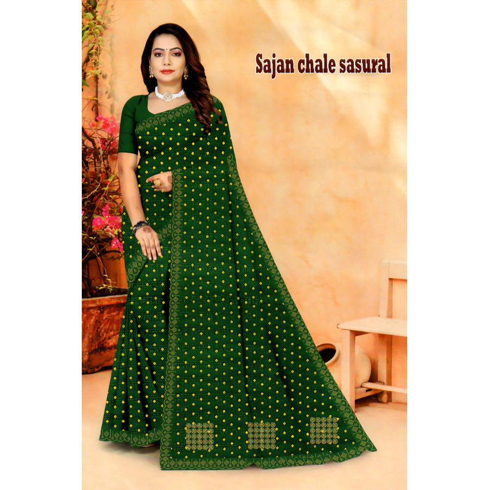 Bandhani Style Saree with Embroidery and Geometric Designs