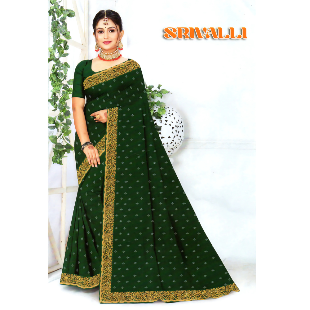Traditional Saree with Embroidered Border and Subtle Motifs