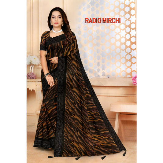 Designer Saree with Abstract Pattern and Stone Border