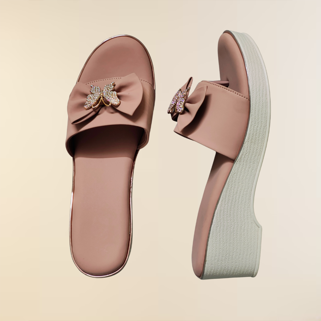 Embellished Bow Slip-On Sandals with Butterfly Accent