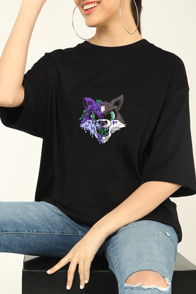 Black Wolf Graphic Oversized T-shirts