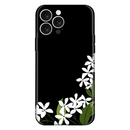 Dark Black White Flower Leaf Case