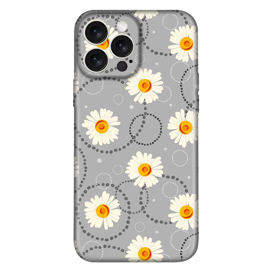 White Flower Gray Round Case