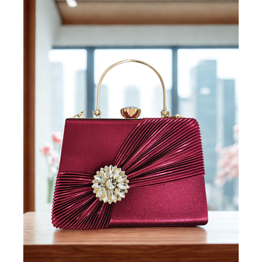 Stylish Party Clutch with Brooch Detail Hand Bag