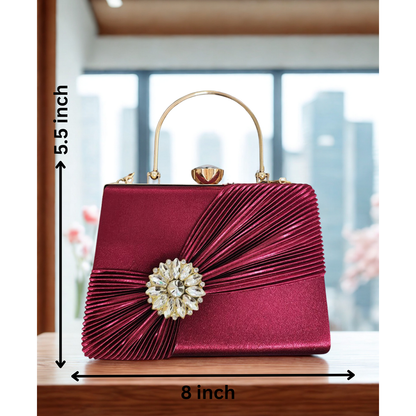 Stylish Party Clutch with Brooch Detail Hand Bag