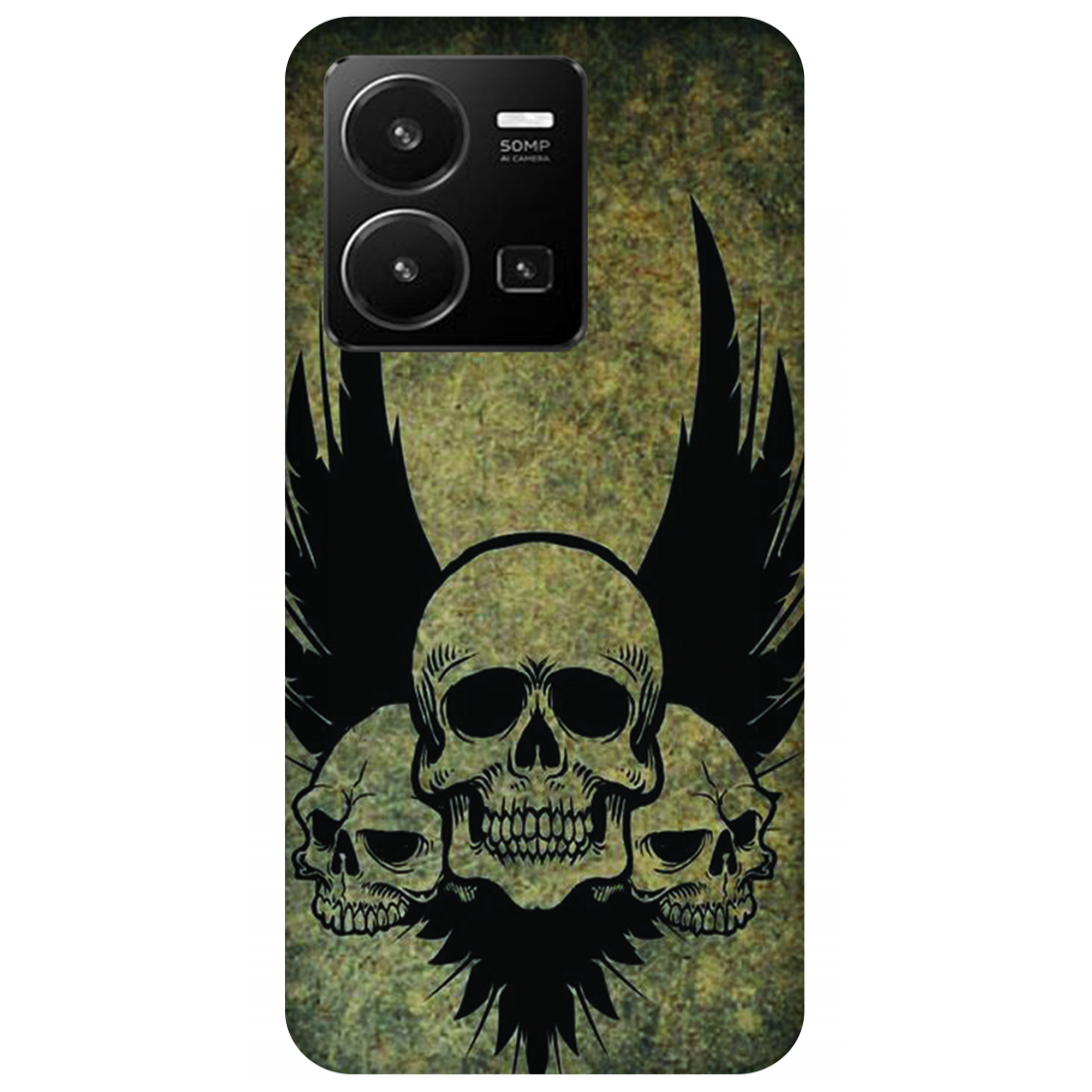 Menacing Skulls with Dark Wings on a Grungy Background Case Vivo Y35