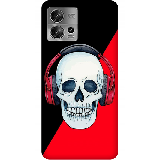 Red Headphones on Blurred Face Case Motorola Edge 30 Fusion 5G