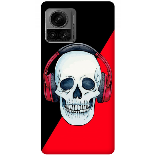 Red Headphones on Blurred Face Case Motorola Edge 30 Ultra 5G