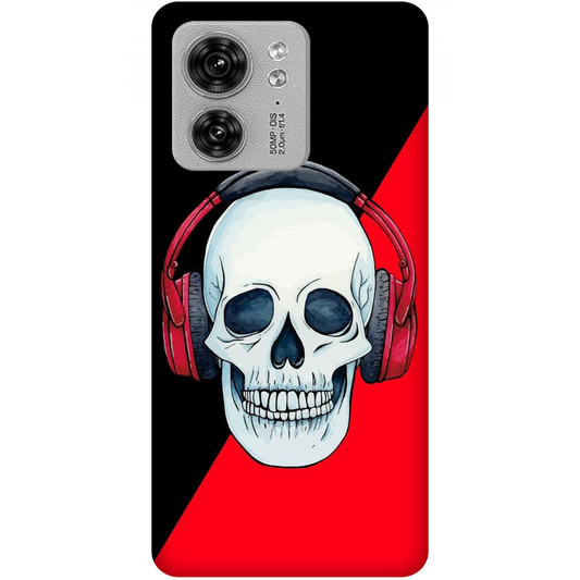 Red Headphones on Blurred Face Case Motorola Edge 40 5G